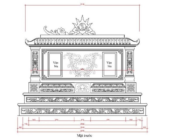 Bản vẽ chính diện lăng thờ rộng 2m2