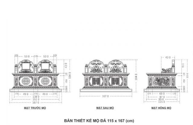 Bản vẽ 2D mộ hậu bành đôi 115x167cm