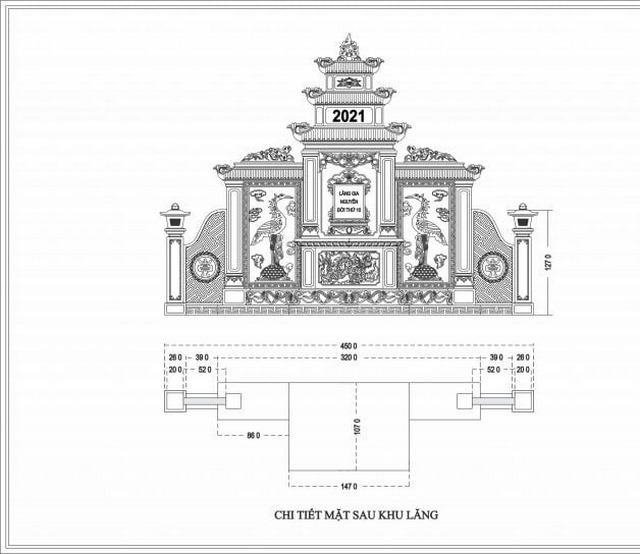 Bản vẽ 2D mặt sau lăng mộ