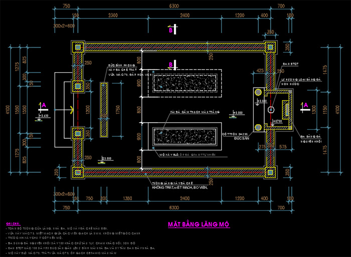 Bản vẽ CAD 2D mặt bằng lăng mộ 28m2