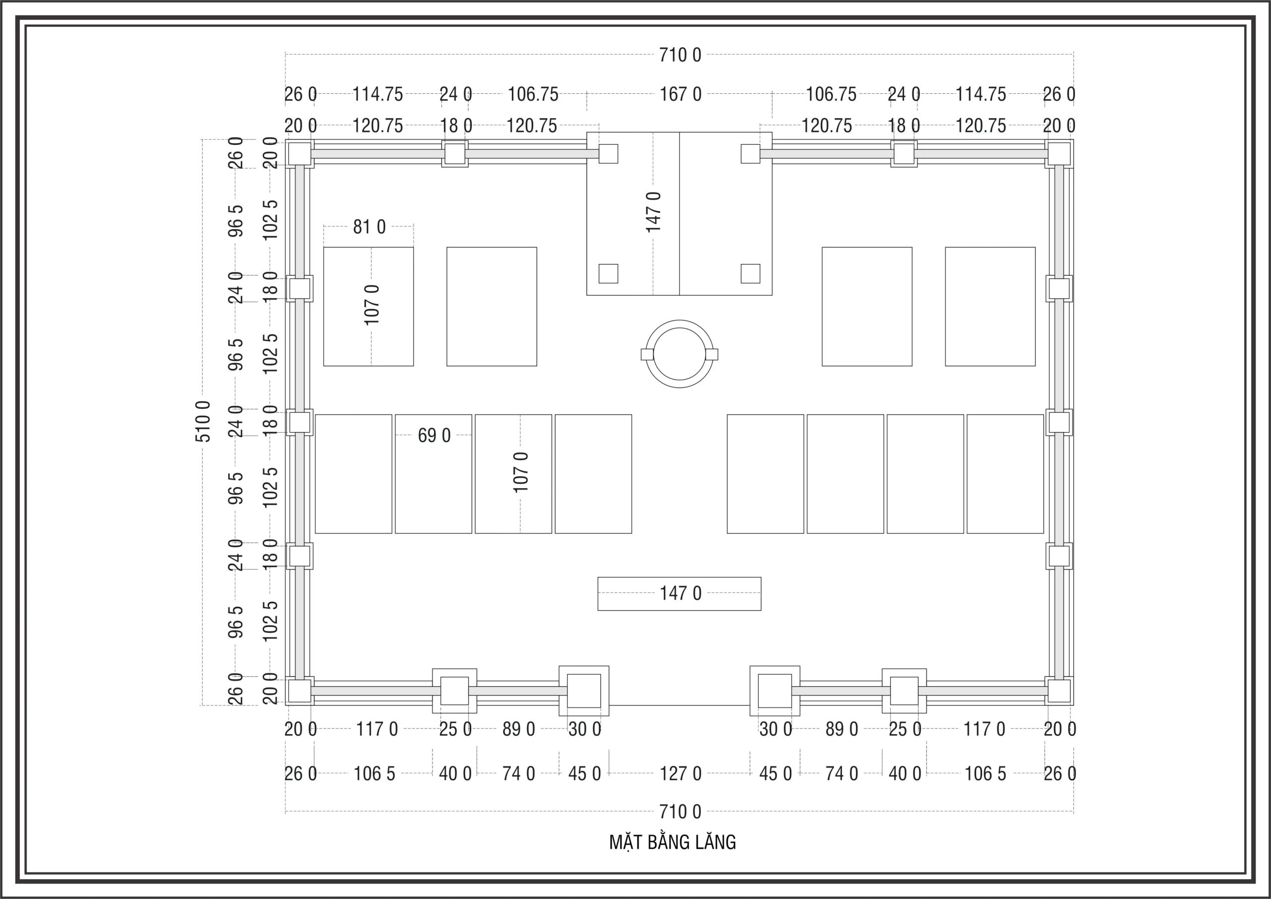 Bản vẽ 2D mặt bằng lăng mộ diện tích 7x5m